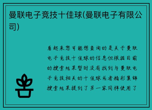曼联电子竞技十佳球(曼联电子有限公司)